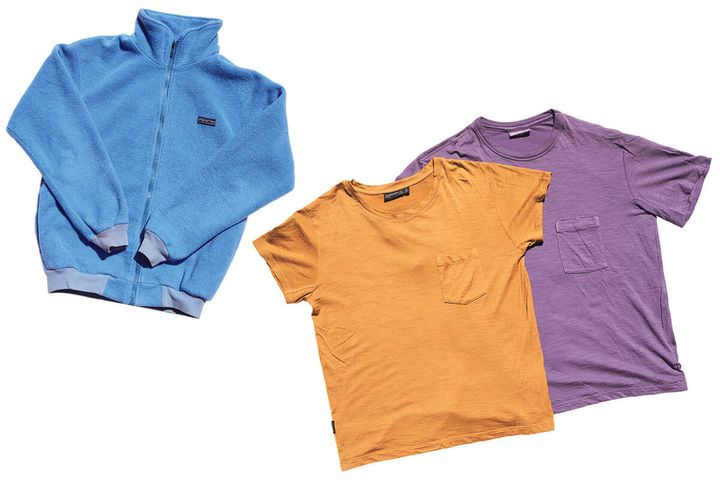 〈patagonia〉のフリース、〈icebreaker〉のネイチャーダイTシャツ