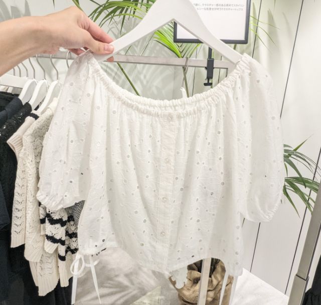 白のコットンレースクロップドブラウス