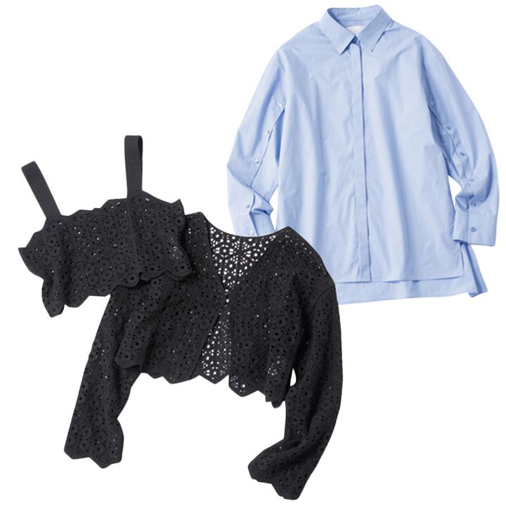 ブルーシャツ,ビスチェ,カーディガン,レース