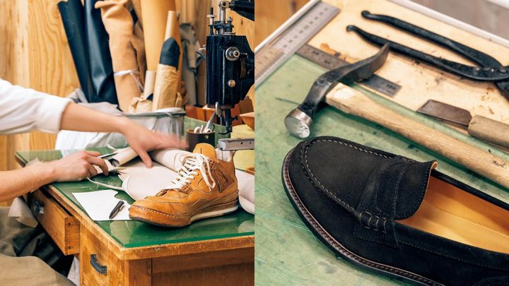 職人が革靴をリペアしている様子