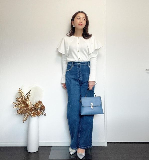 しまむらのデニムパンツを使用したコーデ