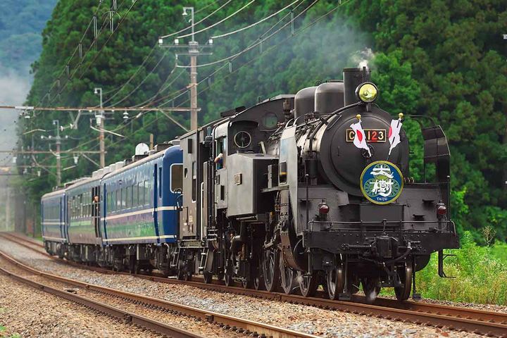 のんびりと車窓の景色を楽しめるSL大樹