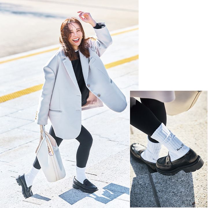 優木まおみ,レギンス,ジャケット,カジュアルミックス