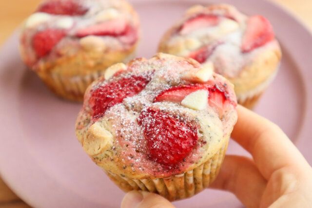 いちごとホワイトチョコの紅茶マフィン レシピ 完成