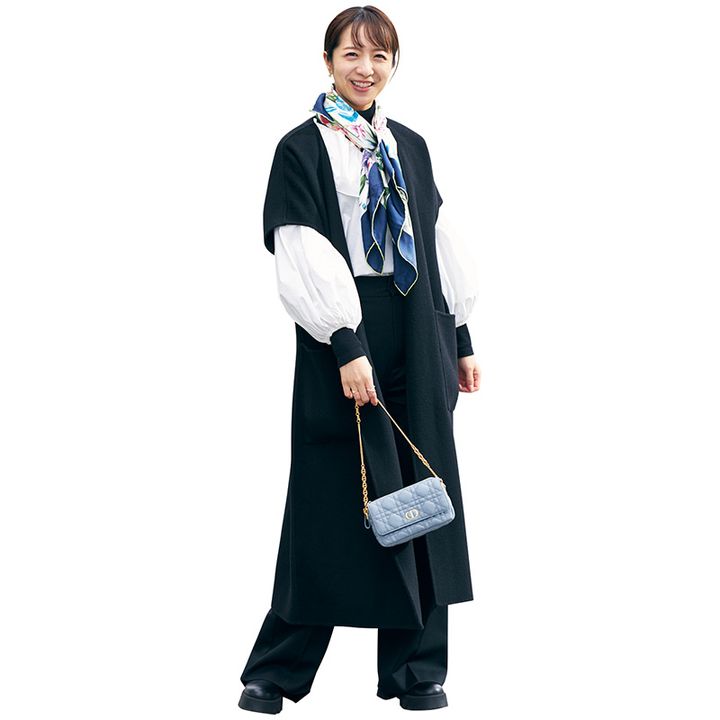 ママコーデ,ジレコーデ,スカーフコーデ