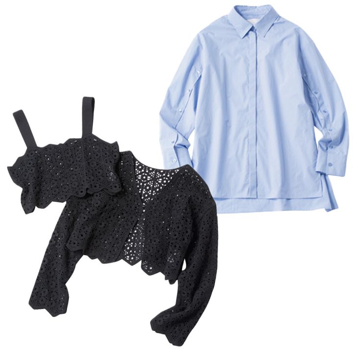 ブルーシャツ,ビスチェ,カーディガン,レース,ガリャルダガランテ