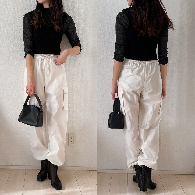 GUシアーブーツとカーゴパンツコーデ