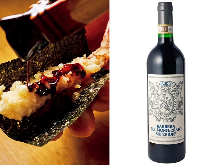 日ノ出町『野毛のおにかい』の「海老天海苔巻き」と「バルベーラ デル モンフェッラート」