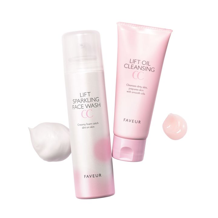 FAVEUR 左：リフトスパークリングフェイスウォッシュCC,右：リフトオイルクレンジングCC