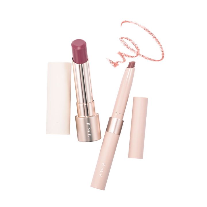 アールエムケー 左：RMK デューイーメルト リップカラー 04,右：RMK リップベースライナー 02