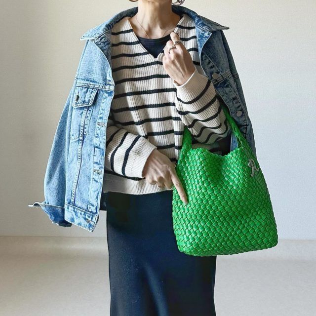 ボーダーVネックショートセーター(長袖)