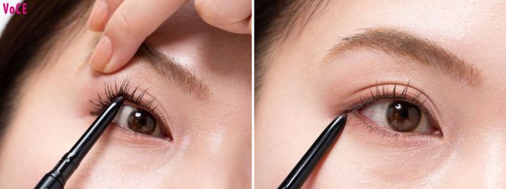 〈５〉マスカラをまつげの根元から毛先までジグザグ塗り。