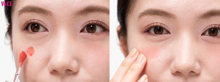 【STEP4. チーク】チーク＆リップをポンポン指塗り。