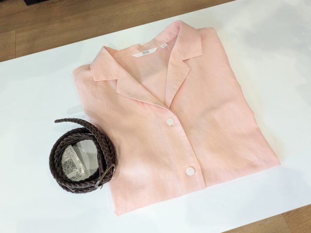 UNIQLO「リネンオープンシャツピンク」