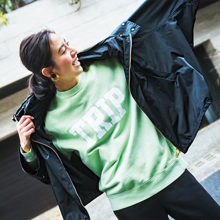 春アウター,ブルゾン,ネイビーブルゾン,ロペ,スウェット,ロゴスウェット