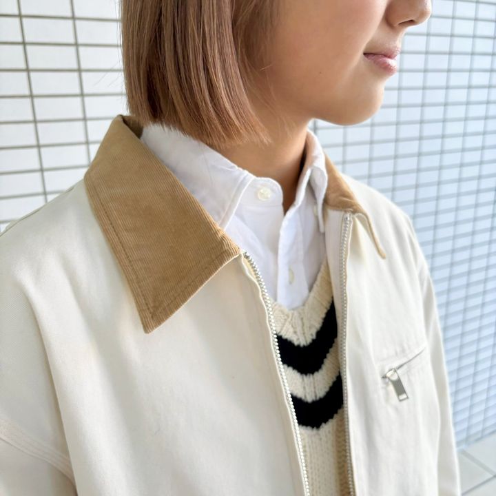 《GU》の白のワークジャケットが春にぴったり！メンズサイズでゆったりこなれる