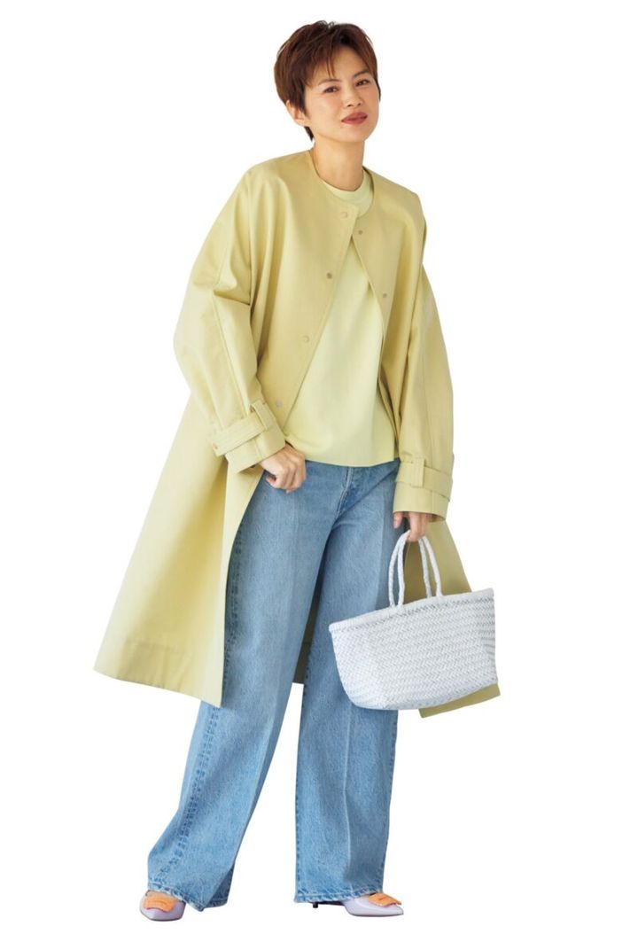 水色デニム バターイエローコーデ 肌馴染み抜群