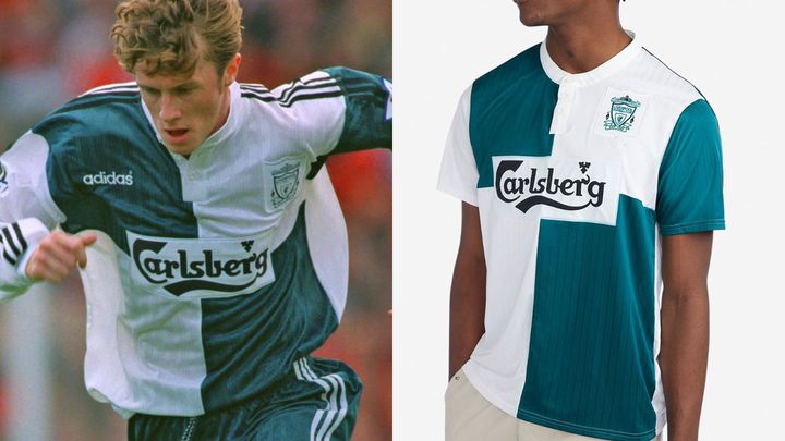 遠藤航も着るユニの原点！リヴァプールの90年代アイコン「4分割」、その復刻レトロがかっこいい