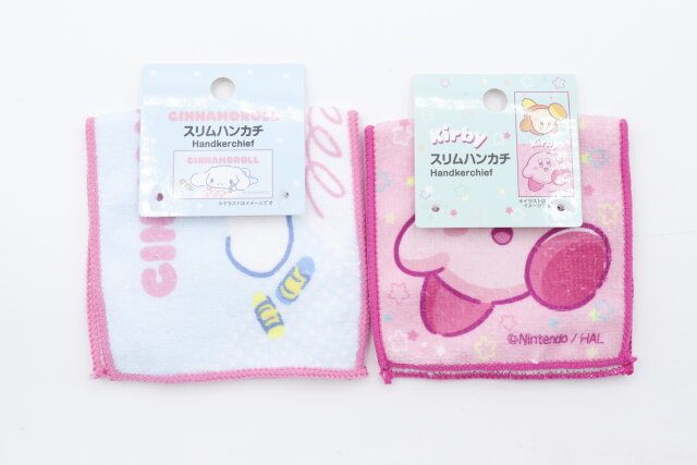 ダイソーのシナモロール スリムハンカチとカービィ スリムハンカチ