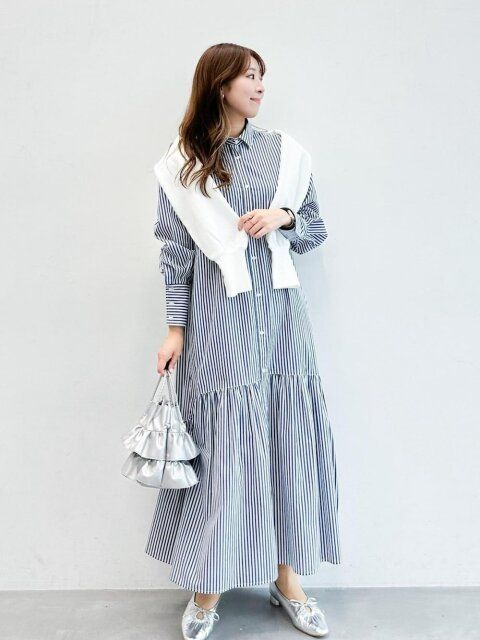 春のシャツワンピースコーデ
