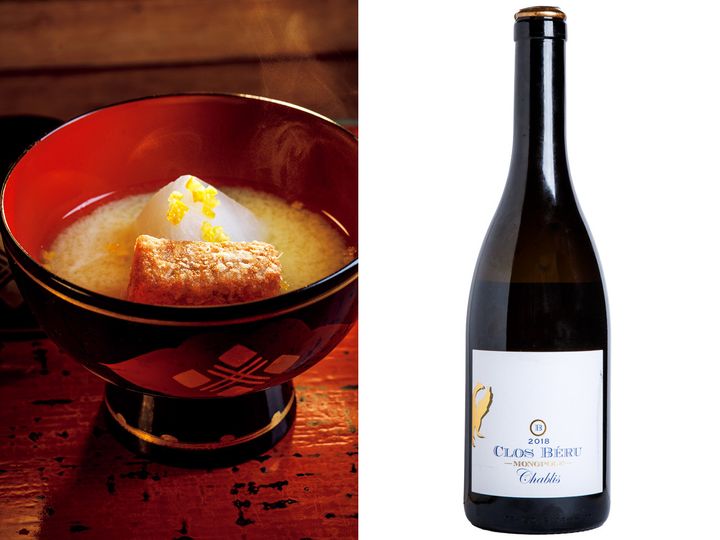 横浜『おか田』の「蓮根豆腐と蕪蒸しの白味噌仕立て」と「シャブリ・クロ・ベル・モノポール 2018」