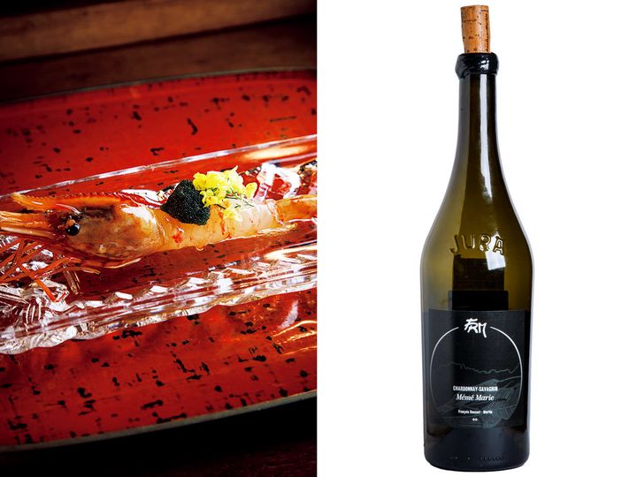 横浜『おか田』の「牡丹海老ベッキオ・サンペーリ漬け」と「メメ・マリー」