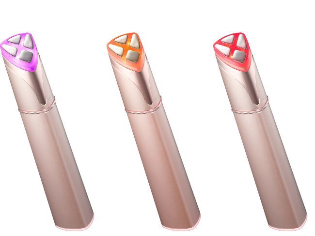 『アクシージア メイト フォーアイズ』左から【紫：EMS弱モード】【オレンジ：EMS中モード】【赤：EMS強モード】