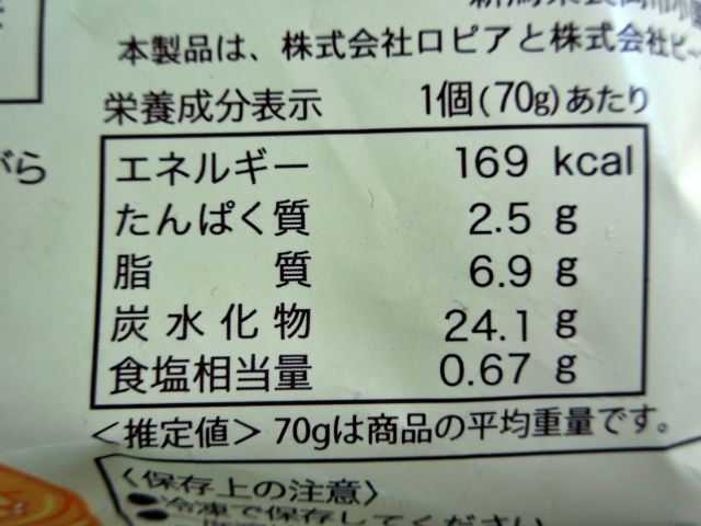 今川焼クリームのカロリー表