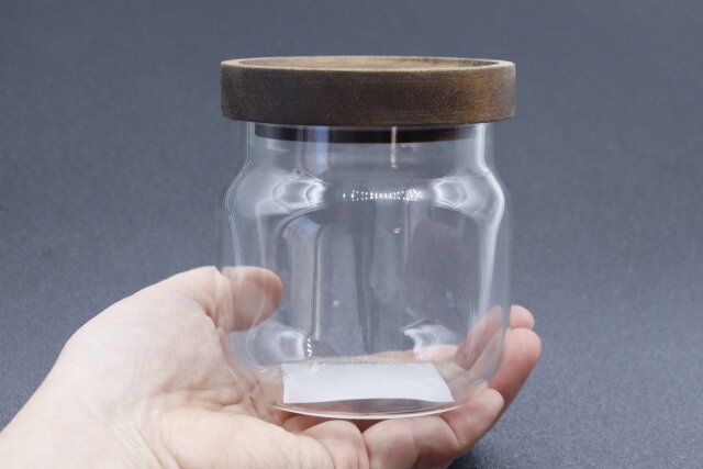 スリーコインズのお洒落なウッドガラスキャニスターS