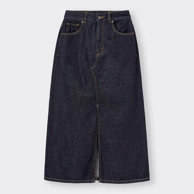 GU デニムフロントスリットロングスカート