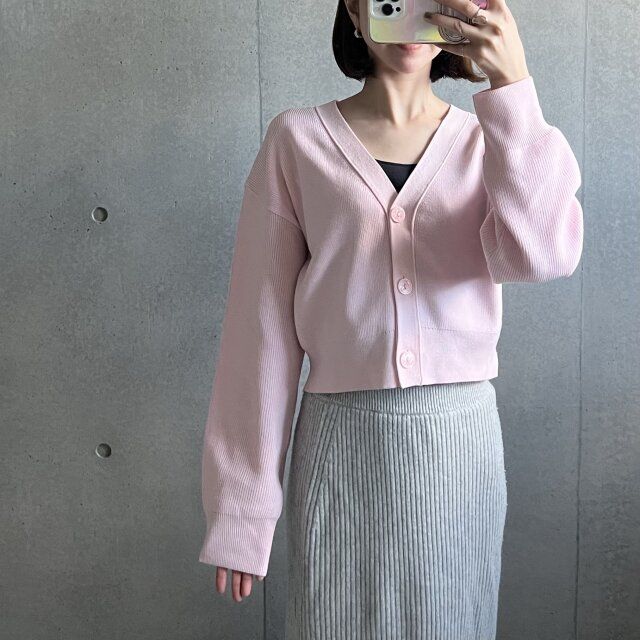GUウォッシャブルクロップドカーディガンの着丈感
