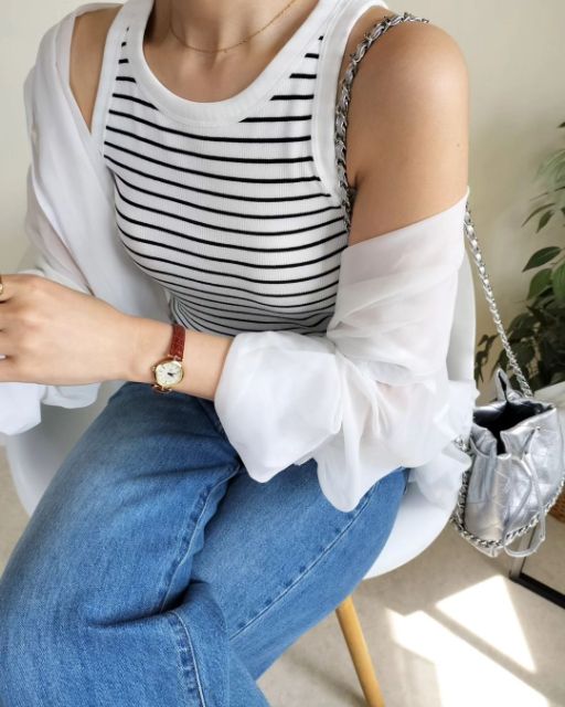 アメリカンスリーブブラタンクトップを着用したコーデ