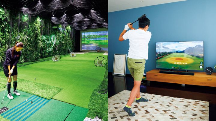 表参道〈Aoyama Park 9ine〉店内、ゴルフシュミレーター〈GOLFZON〉WAVE PLAYをプレイする様子