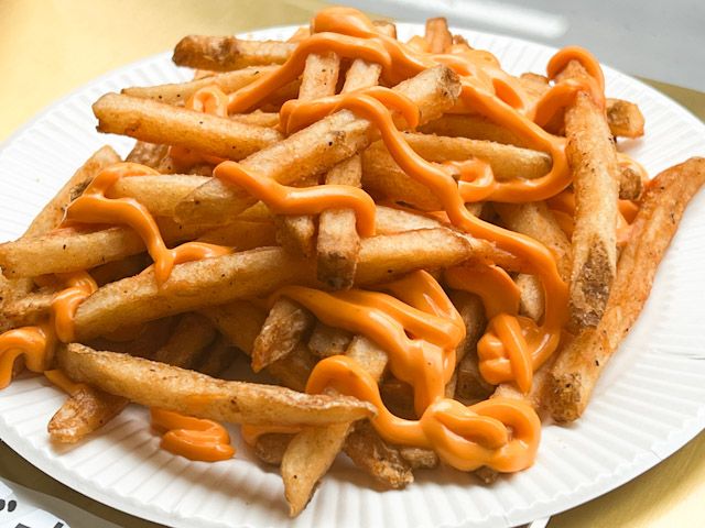 お皿に置かれた「ケイジャンチキンチーズポテト」