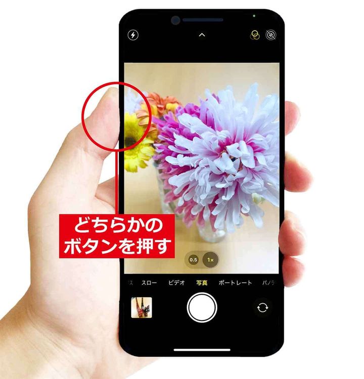 iPhoneのカメラのシャッターを切る手順