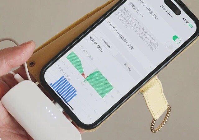 ダイソーのモバイルバッテリー（5000mAh、ホワイト、ミニ）の使用例