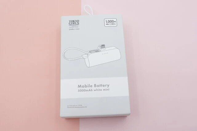 ダイソーのモバイルバッテリー（5000mAh、ホワイト、ミニ）のパッケージ