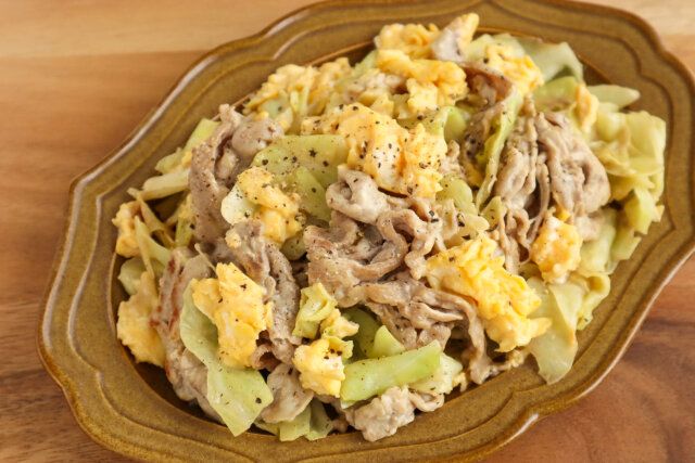 豚こまと卵のオイマヨ炒め レシピ 完成