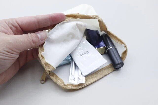 ダイソーのTHE DOG スクエアポーチにコスメを収納