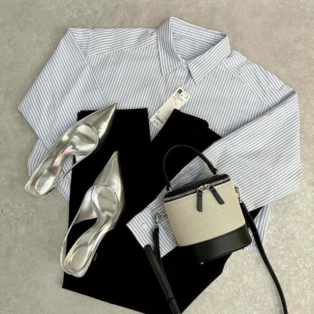 GUのオックスフォードショートシャツとパンツ、バッグの物撮り