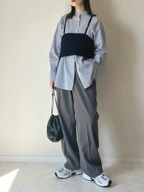 春のストライプシャツコーデ