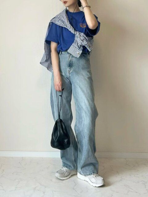 春のストライプシャツコーデ