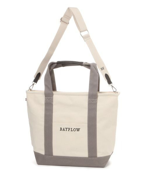 ショルダーZIPロゴトート Lサイズ／キナリ×グレー15