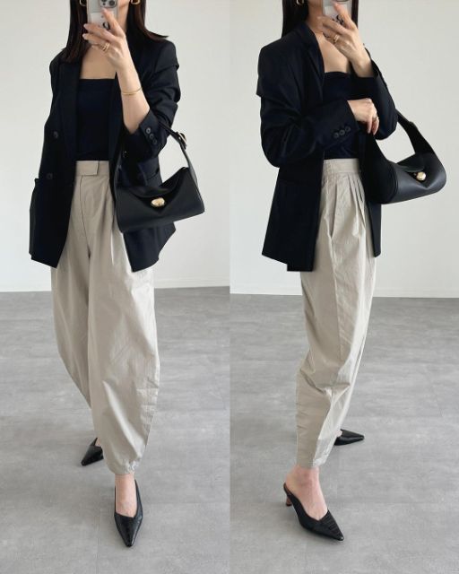 UNIQLO：Cのコットンバルーンパンツを着用したコーデ