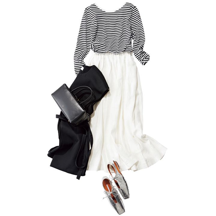 神山まりあ,スカートコーデ,白スカート,フレアスカート,mtmodelist,ボーダーコーデ