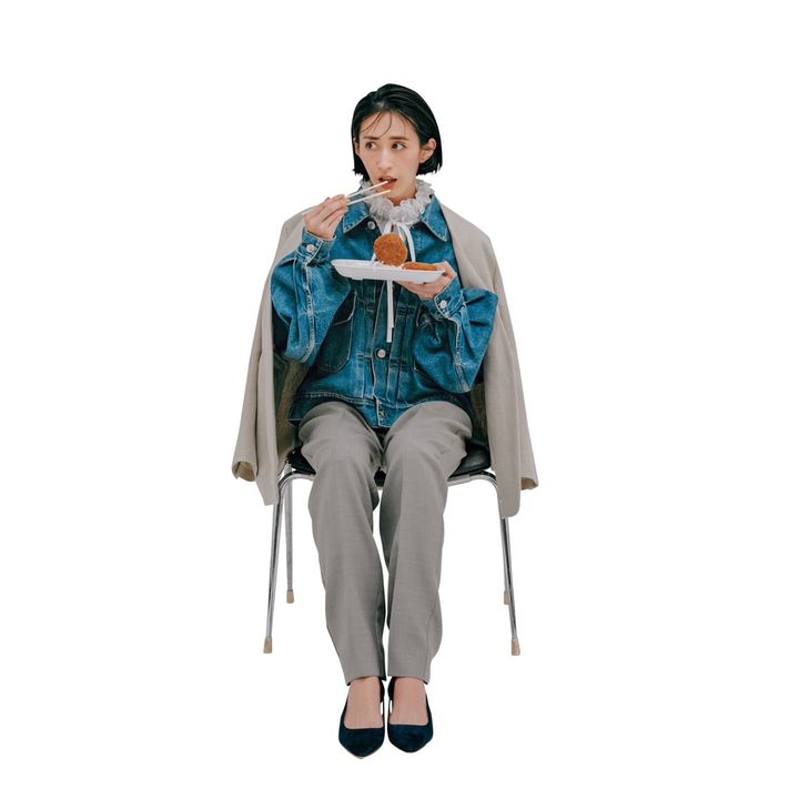 甘ブラウス デニムジャケット