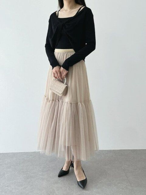 チュールスカートのコーデ
