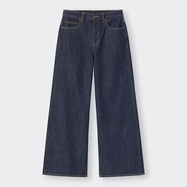 ミドルライズワイドジーンズのネイビー