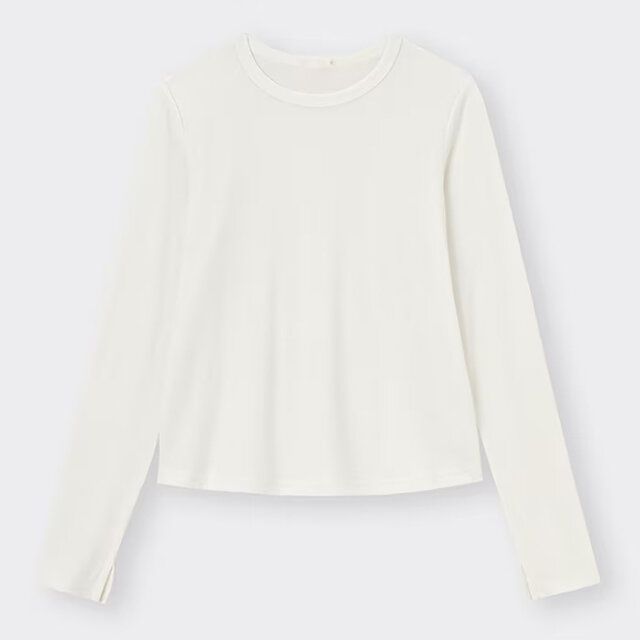 ソフトリブクルーネックTのオフホワイト