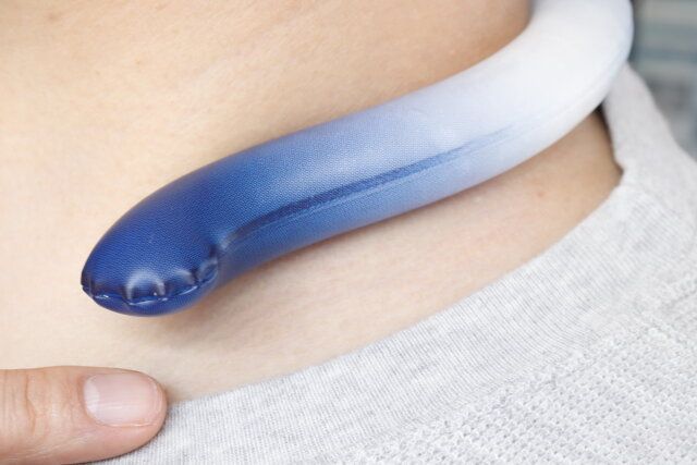 ダイソーのクールネックバンド（グラデーション、M）を身に着けた様子